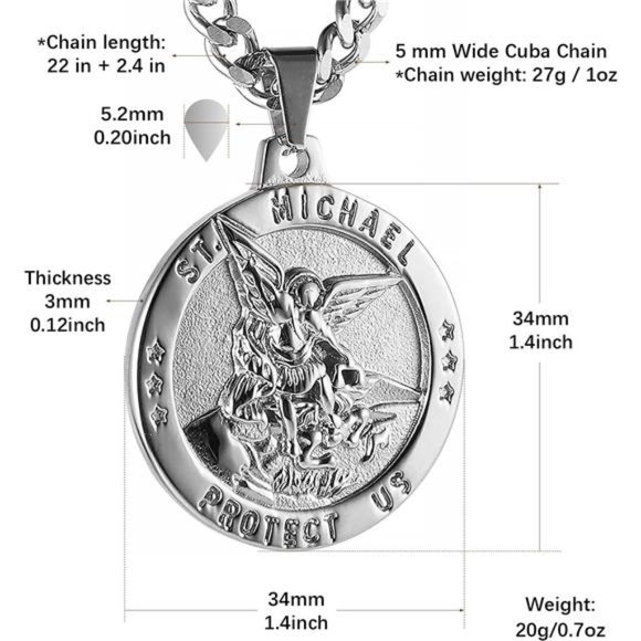 St Michael The Archangel Stainless Steel Amulet Pendant Necklace 22+2" Inches - Picture 4 of 4